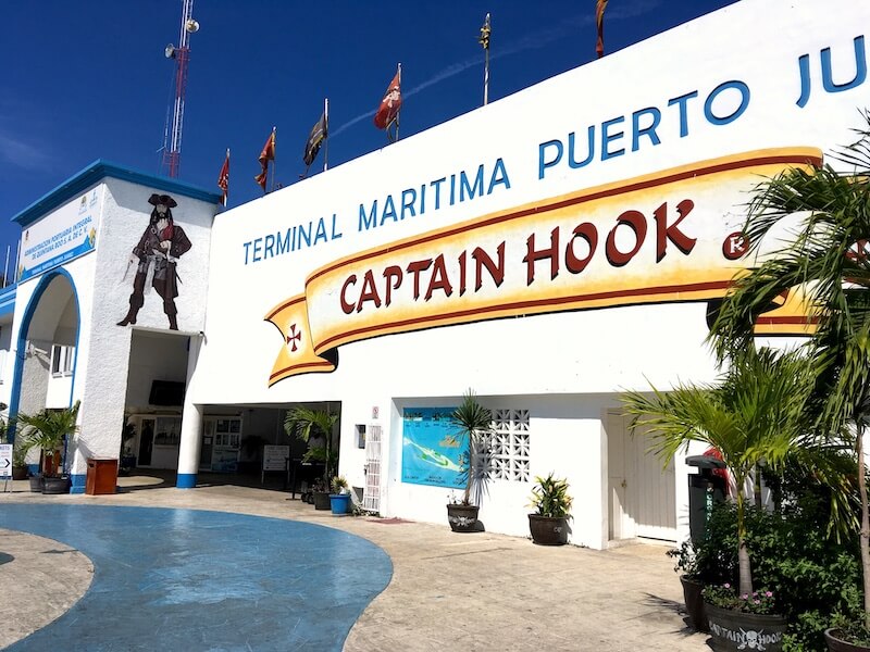 ferry terminal with pirate painted on exterior