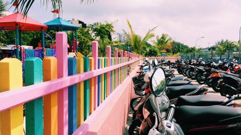 colorful fence and motocycles in Male, Maldives