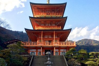 Seiganto-ji Pagoda along Kumano Kodo near Nachi Falls