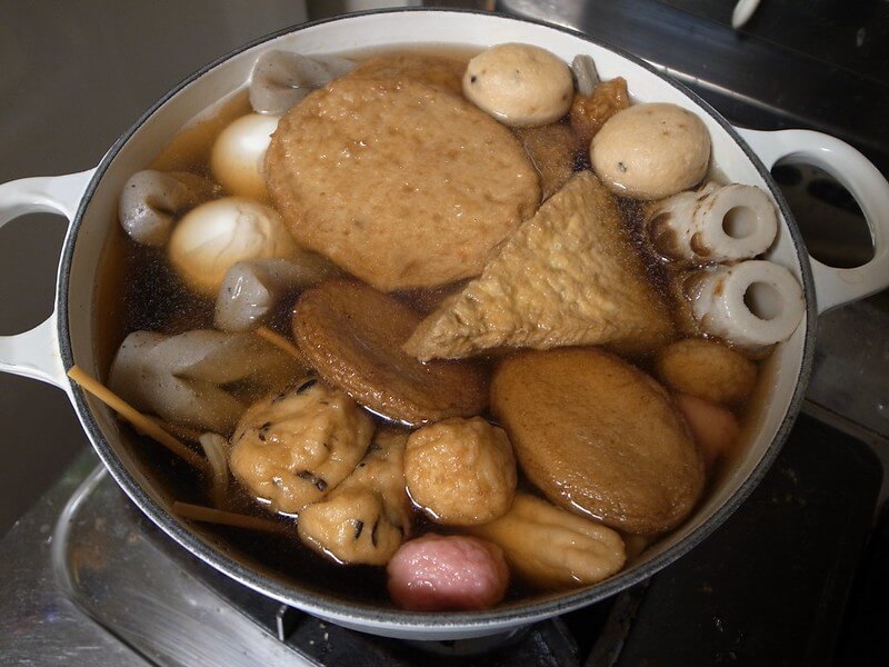 japanese oden ingredients: various types of fishcakes