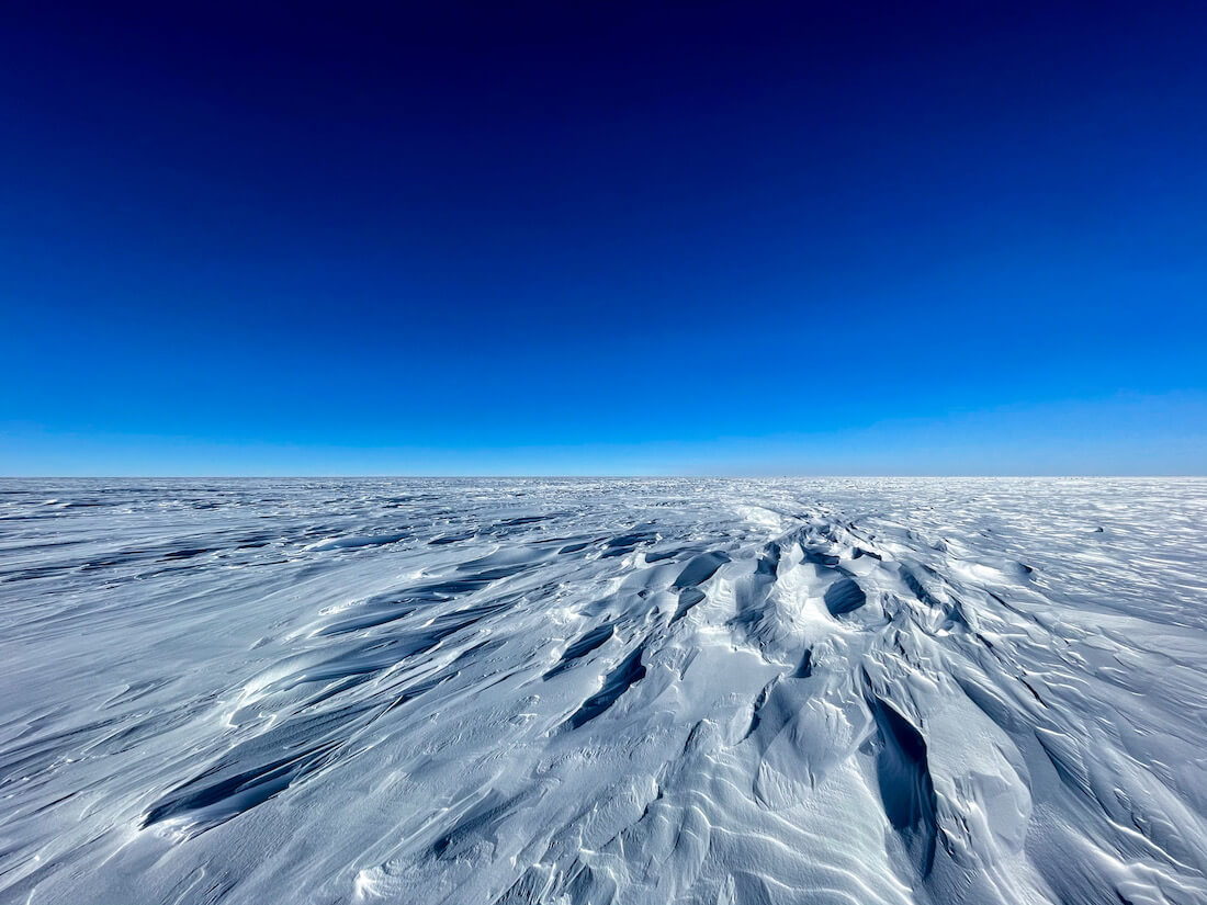 Windswept ice outside South Pole Station