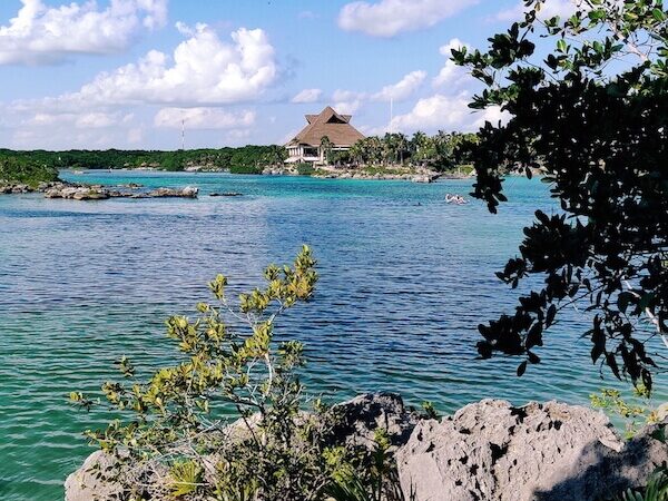 Xel-Ha Park near Playa del Carmen, Mexico. Blue green water is surrounded by lush landscapes