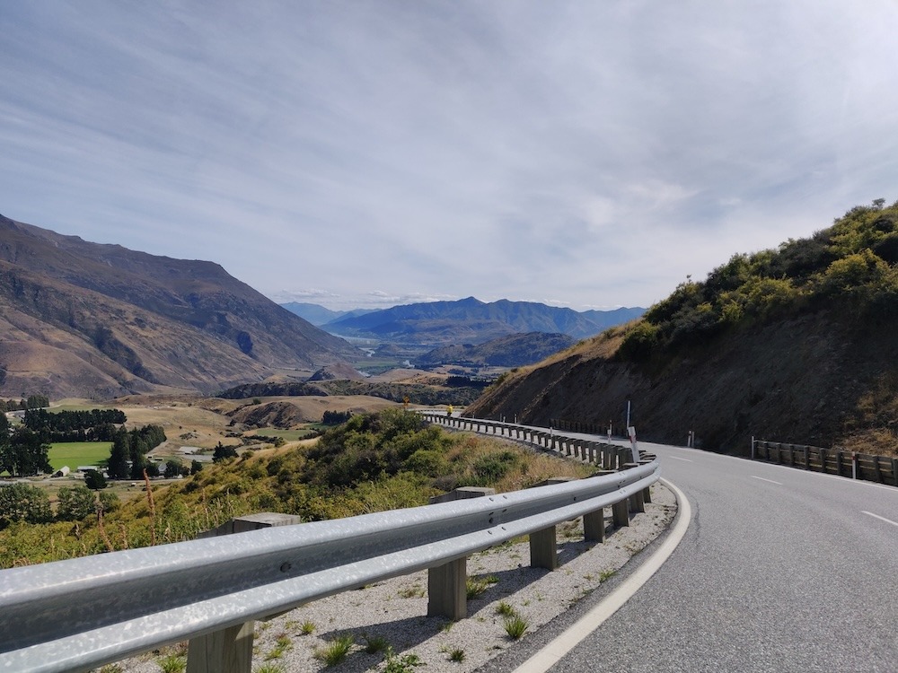 A road through mountains in New Zealand