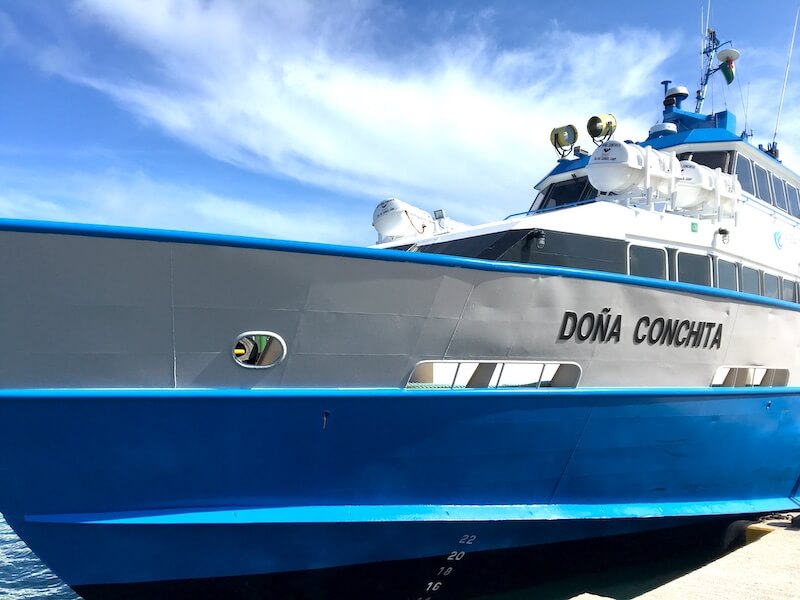 Blue and white passenger ferry