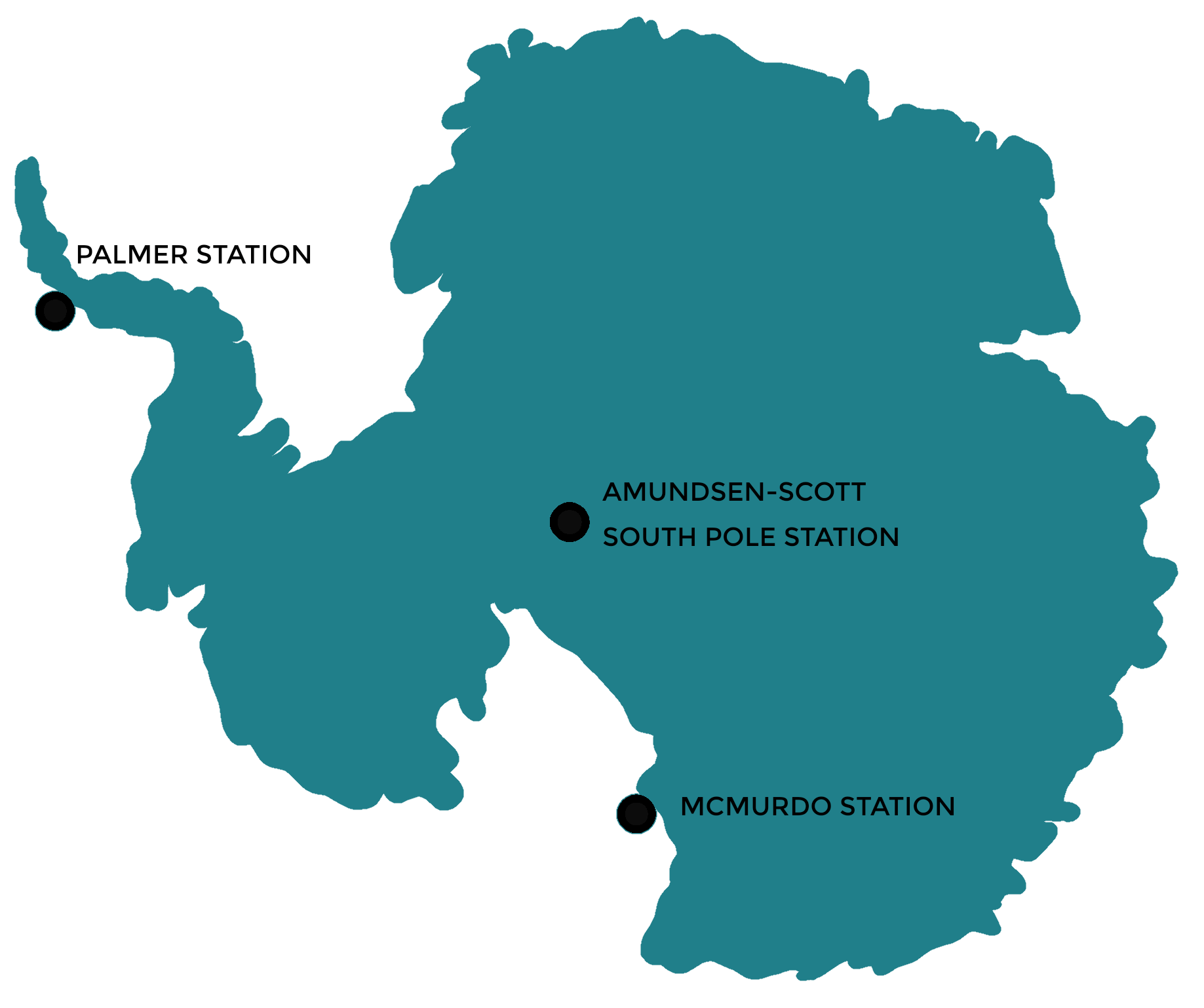Map showing the locations of the three USAP stations
