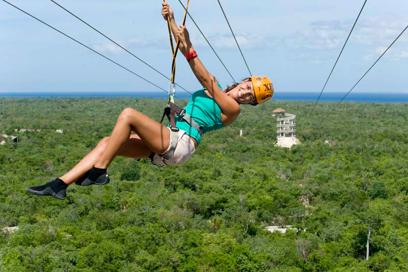 Zip-line at Xplor Park in Playa del Carmen, Mexico