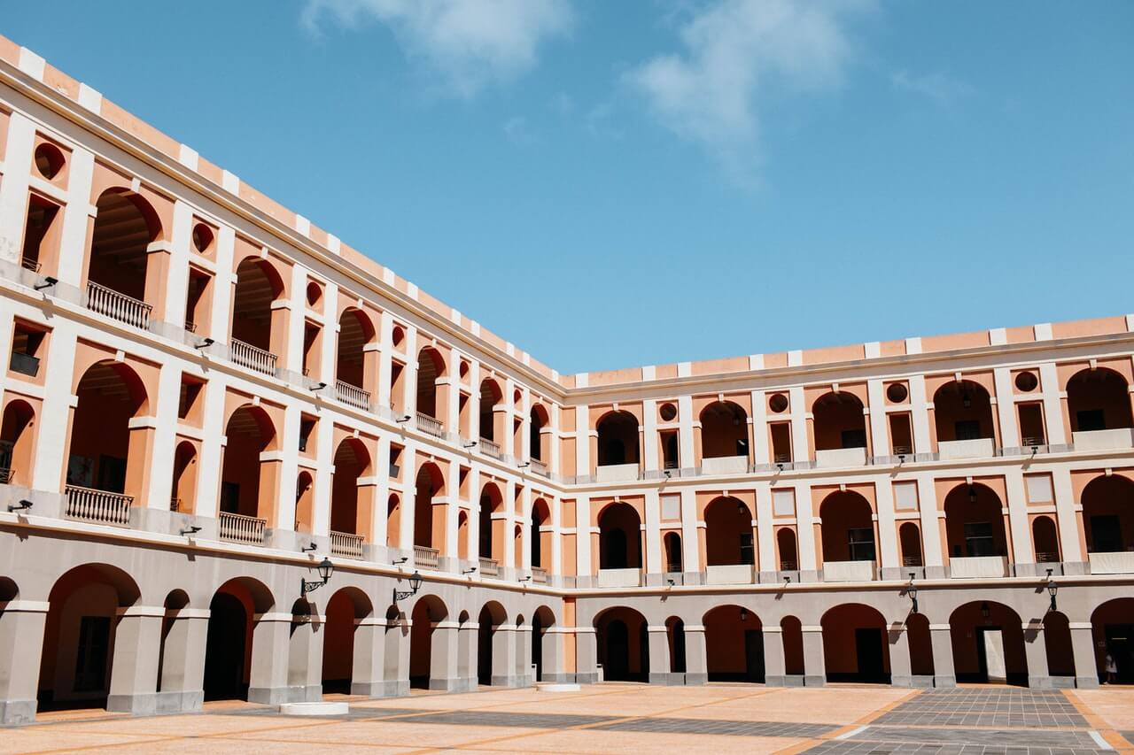 three stories of former military barracks