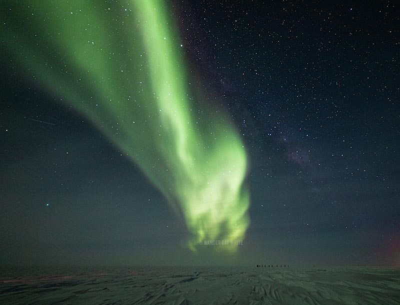 Green aurora australis in antarctica